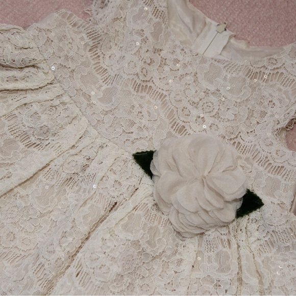 Rare Editions Toddler Girl Dress 24 Month Lace Sequin Ivory Party Dress - Picture 2 of 5